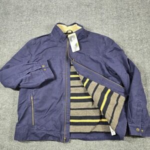 LL Bean Jacket Mens 2XL XXL Blue Thinsulate Lined Striped Wool Blend Winter Coat